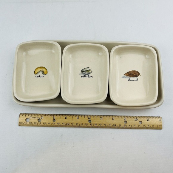 Rae Dunn Nut Dishes & Tray Serving Set of 4 Cashew Pistachio Almond Discontinued - Picture 8 of 9